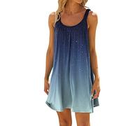 Sommerkleid Teenager Mädchen, Strandkleider Damen Sommer Kurz Sommerkleid Bikini Cover Up Strandkleid Strand Kleider Casual Ärmellos Tshirt Kleid Minikleid, Blau, XXL