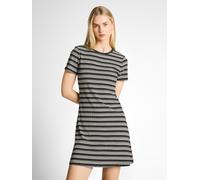 Sommerkleid TOM TAILOR DENIM, Damen, Gr. L, N-Gr, schwarz, weiß, Jersey, Obermaterial: 63% Polyester, 34% Viskose, 3% Elasthan, gestreift, körpernah ca. Mitte Oberschenkel, Rundhals, Kleider Sommerkle