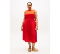 Sommerkleid TOMMY HILFIGER CURVE "CRV 5X2 SLASH-NK MIX MEDIA DRS", Damen, Gr. 52, N-Gr, fireworks, Web, Obermaterial: 95% Viskose, 5% Elasthan, unifarben, regular fit lang, Rundhals, Kleider Sommerkle