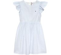 Sommerkleid TOMMY HILFIGER "SEERSUCKER DRESS SHORT SLEEVE", Mädchen, Gr. 12 (152), N-Gr, sweet blau stripes, Web, Obermaterial: 100% Baumwolle, gestreift, regular fit knielang, Rundhals, Rüschen, Klei