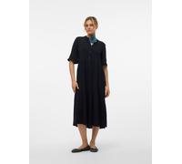 Sommerkleid VERO MODA "VMEASY JOY 2/4 FRL CALF DRESS WVN GA", Damen, Gr. M, N-Gr, schwarz, Web, Obermaterial: 100% Viskose, unifarben, regular fit lang, V-Ausschnitt, Kleider Sommerkleid, Viskose, reg