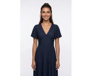 Sommerkleid VERO MODA "VMMENNY SS 7/8 V-NECK DRESS WVN GA", Damen, Gr. XS, N-Gr, Kurzarm, Web, blau (navy blazer), Web, Obermaterial: 100% Viskose, unifarben, wadenlang, V-Ausschnitt, Kleider Sommerkl