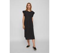 Sommerkleid VILA "VISUMMER S/S MIDI DRESS - NOOS", Damen, Gr. XXL, N-Gr, schwarz, Jersey, Obermaterial: 50% Baumwolle, 50% Polyester, unifarben, loose fit, Rundhals, Kleider Sommerkleid (68001157-XXL)