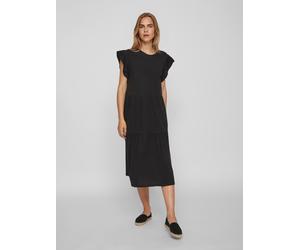 Sommerkleid VILA "VISUMMER S/S MIDI DRESS - NOOS", Damen, Gr. XXL, N-Gr, schwarz, Jersey, Obermaterial: 50% Baumwolle, 50% Polyester, unifarben, loose fit, Rundhals, Kleider Sommerkleid (68001157-XXL)