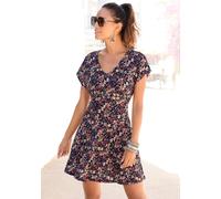 Sommerkleid VIVANCE "mit Blumendruck und V-Ausschnitt", Damen, Gr. 40, N-Gr, bunt (floral, bedruckt), Jersey, Obermaterial: 100% Viskose, bedruckt, figurumspielend ca. Mitte Oberschenkel, tiefer V-Aus