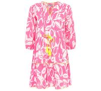 Sommerkleid ZWILLINGSHERZ "Blätter Zweifarbig", Damen, Gr. L, N-Gr, pink, Web, Obermaterial: 100% Baumwolle, gemustert, figurumspielend kniefrei, V-Ausschnitt, elastischer Bund mit Gummizug, Kleider S