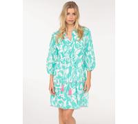 Sommerkleid ZWILLINGSHERZ "Blätter Zweifarbig", Damen, Gr. M, N-Gr, grün, Web, Obermaterial: 100% Baumwolle, gemustert, figurumspielend kniefrei, V-Ausschnitt, elastischer Bund mit Gummizug, Kleider S