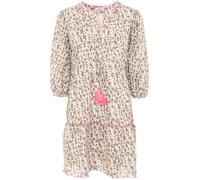 Sommerkleid ZWILLINGSHERZ ""Colorful Leopard"", Damen, Gr. L, N-Gr, beige, Obermaterial: 100% Baumwolle, bedruckt, mehrfarbig, tiefer V-Ausschnitt, Kleider Sommerkleid, mit Tasseln und kontrastfarbige