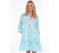 Sommerkleid ZWILLINGSHERZ "Kleid "Ornamente"", Damen, Gr. L/XL (L/XL), N-Gr, blau (türkis), Obermaterial: 100% Baumwolle, gemustert, loose fit ca. Mitte Knie, Serafino, Kleider Sommerkleid, mit Tassel