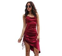 Sommerkleider Damen,Bodycon-Minikleider Aus Satin Für Damen Sexy Solide Drapierter Hals Ärmellose Spaghetti-Träger Tank-Top-Kleider Unregelmäßiges Gerafftes Cami-Kleid Elegante Party-Club-Cockt