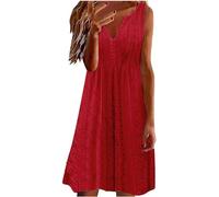 Sommerkleider Damen Elegant Damenkleider Knielang V-Ausschnitt Damen Sommer Kleid Ärmellos Cut Out Kleid Wickeloptik Einfarbig Casual Strandkleid Lose Wickelkleid Beach Freizeitkleider Partykleid