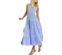 Sommerkleider Damen Knielang Blau Weiss Gestreiftes Trägerkleid Kleid Lang Maxikleid Elegant Kleider Damen Sommer Lang Casual Freizeitkleid Strandkleid Damen Women's Striped Printed Dress