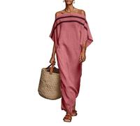 Sommerkleider Damen Lange mit Ärmel Boho Kleid Sommer Schulterfrei Maxikleid Damen Elegant Gestreift Kleider A Linie Baumwolle Leinen Sommerkleid Maxi Sommerkleider Leicht Und Luftig Strandkleid