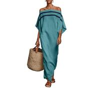 Sommerkleider Damen Lange mit Ärmel Boho Kleid Sommer Schulterfrei Maxikleid Damen Elegant Gestreift Kleider A Linie Baumwolle Leinen Sommerkleid Maxi Sommerkleider Leicht Und Luftig Strandkleid