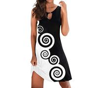Sommerkleider Damen Leicht, Knielang Midi Elegant Ärmellos Midikleid Freizeitkleid Curvy mit Blumen Schick Sexy Blusenkleid Boho Kleid Festlich Große Größen A Linie Luftig Strandkleid Sommerkleid
