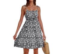 Sommerkleider Damen Leicht Und Luftig Atmungsaktive Spaghettiträger Kleider Strandkleider Für Frauen Ab 50 Blumenmuster Beach Dress Strandkleider Knielang Sommerkleid Kurz Damen Kleid(1-Dark Gray,XXL)