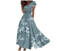 Sommerkleider Damen Leicht Und Luftig Damen Kleider Sommer Lang Elegant Sommerkleid V Ausschnitt Blumen Kleid Frauen A Linie Hohe Taille Schick Maxikleider Schwingen Damenkleider