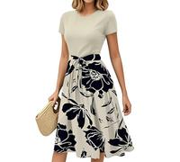 Sommerkleider Damen Leicht und Luftig Dresses for Women Freizeitkleid Abendkleid Knielang mit Geometrischem Muster Shirtkleid Vintage Kleider Cocktailkleid Kleid Sommer Lang Sommerkleid