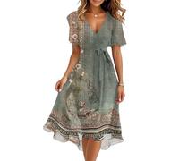 Sommerkleider Damen Leicht Und Luftig Elegant Strandkleid Lang Damenkleider Sommer A Linien Festlich Prinzessin Kleid Für Hochzeit Als Gast Vintage Boho-Kleid Große Größen Lässig Midilänge