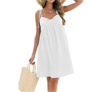 Sommerkleider Damen Leicht Und Luftig Elegante Kleider Damen Elegant Kurz Strandkleid Spaghettiträger Musselin Kleid A Linie Sommerkleid mit Schleife Minikleid Locker Trägerkleid