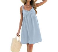 Sommerkleider Damen Leicht Und Luftig Elegante Kleider Damen Elegant Kurz Strandkleid Spaghettiträger Musselin Kleid A Linie Sommerkleid mit Schleife Minikleid Locker Trägerkleid
