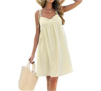 Sommerkleider Damen Leicht Und Luftig Elegante Kleider Damen Elegant Kurz Strandkleid Spaghettiträger Musselin Kleid A Linie Sommerkleid mit Schleife Minikleid Locker Trägerkleid
