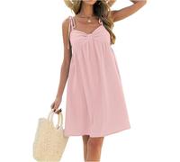 Sommerkleider Damen Leicht Und Luftig Elegante Kleider Damen Elegant Kurz Strandkleid Spaghettiträger Musselin Kleid A Linie Sommerkleid mit Schleife Minikleid Locker Trägerkleid