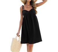 Sommerkleider Damen Leicht Und Luftig Elegante Kleider Damen Elegant Kurz Strandkleid Spaghettiträger Musselin Kleid A Linie Sommerkleid mit Schleife Minikleid Locker Trägerkleid