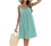 Sommerkleider Damen Leicht Und Luftig Elegante Kleider Damen Elegant Kurz Strandkleid Spaghettiträger Musselin Kleid A Linie Sommerkleid mit Schleife Minikleid Locker Trägerkleid