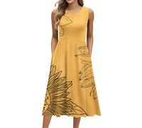 Sommerkleider Damen Leicht Und Luftig Kleider Damen Sommer Midi Elegant Sommerkleid mit Taschen Ärmellos Kleid Frauen A Linie Blumen Strandkleid Vintage Midikleid Blumen Damenkleider