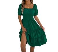 Sommerkleider Damen Leicht Und Luftig Kleider High Waist Damenkleider Sommer Schöne Sommerkleid Korsett Kleid A-Linien Cocktailkleid Hochzeit Elegant Skaterkleid Quadratischer Ausschnitt