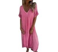 Sommerkleider Damen Leicht Und Luftig Lässiges Frühlings Und Sommerkleid Mit Lockerem Rock, Kurzen Ärmeln Und V Ausschnitt, Einfarbiges Kleid Aus Baumwolle Und Schwarzes Kleid Mit Weißem Kragen