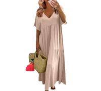 Sommerkleider Damen Leicht Und Luftig Lang Kleider Damen Sommer Elegant Plissee Maxikleid A Linie Grosse Grössen Sommerkleid Frauen Große Größen Tunika Kleid Übergröße Maxikleider Lockeres