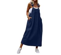 Sommerkleider Damen Leicht Und Luftig Latzkleid Damen Sommer Strandkleid Oversize Casual Maxikleid Elegant Latzrock Kleider mit Taschen Overall Kleid A Linie Jeansoptik Freizeitkleid