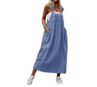 Sommerkleider Damen Leicht Und Luftig Latzkleid Damen Sommer Strandkleid Oversize Casual Maxikleid Elegant Latzrock Kleider mit Taschen Overall Kleid A Linie Jeansoptik Freizeitkleid
