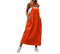 Sommerkleider Damen Leicht Und Luftig Latzkleid Damen Sommer Strandkleid Oversize Casual Maxikleid Elegant Latzrock Kleider mit Taschen Overall Kleid A Linie Jeansoptik Freizeitkleid