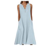 Sommerkleider Damen Leicht Und Luftig Leinen Kleider Sommer Blusenkleid Ohne Ärmel Mit Taschen Sommerkleid Mode Knielang Strandkleid Mode Einfarbig Kleid Leinenkleid Hemdkleid für Frauen