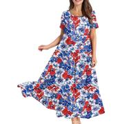 Sommerkleider Damen Leicht Und Luftig Leinenkleider Damenkleid Sundress A-Linien Plisseekleid Volant-Kleid Hawaii Dresses for Women Summer Dress Kurzarm Freizeitkleider Damen Sommer Rundhals