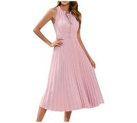 Sommerkleider Damen Leicht Und Luftig Midi Plissee Kleider Damen Sommer Elegant Ärmellos Lang Faltenkleid A Linie Gummibund Sommerkleid Frauen Leicht Kleid Sommer Kordelausschnitt Damenkleider