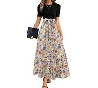 Sommerkleider Damen Leicht Und Luftig Schick Dünne Kleider Schöne Ibiza Freizeitkleider Strand Freizeit Lässig Oben Eng Unten Locker Rock Gummibund Freizeitkleid Round-Ausschnitt Freizeitrock