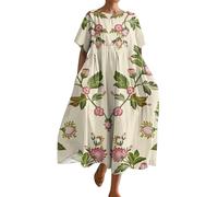 Sommerkleider Damen Leicht Und Luftig Sommerkleid Lang Elegant Locker Kleider Frauen Sommer Mit Taschen Maxikleid A Linien Strandkleid Blumen Große Größen Boho Tunika Kleid Kurzarm Freizeit
