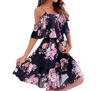 Sommerkleider Damen Leicht Und Luftig Strandkleid Chiffon Kleider Damen Sommer Blumenkleid Off Shoulder A Linie Kleid Rüschen Sommerkleid Knielang Frauen Partykleid Chiffonkleid