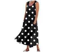 Sommerkleider Damen Leinen Kleider Casual T-Shirt Kleid Ärmellos Maxikleid A-Linie Strandkleider Damen Sommer Tunika Kleider Lang Freizeitkleider Shirtkleider Lockeres Trägerkleid mit Taschen