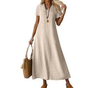 Sommerkleider Damen,Leinenkleider Damen Sommer Lässiges Blusenkleid Tunikakleid Festlich Midikleid Freizeitkleider Elegant Sommerkleid Leichte Hemdkleid Boho Kleidung Lang Strandkleid a Linien Kleid