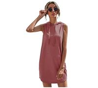 Sommerkleider Damen rotes Kleid Jumpsuit elegant für Hochzeit Einfarbig Ärmellos Hoodies Sweatshirt Sommerkleid mit Kapuze Kordelzug Kurz Freizeitkleid T-Shirt Kleider gelbes Kleid (Zinnober, M)