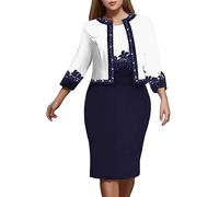 Sommerkleider Für Frauen Ab 50 Damen Zweiteiler Elegant Kleid Für Hochzeit Als Gast Große Größen Pailettenkleider Mollig Silvester Outfit Hochzeitskleid Abendkleid Cocktailkleid Hochzeit (Navy, L)