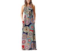 Sommerkleider Lang Maxikleid Strandkleider Lange Kleider Sommer Blumenkleid Boho Bohemian Bodenlanges Kleid Maxi Sommerkleid Blumen Strandkleid Freizeitkleider Jerseykleid Große Größen Blau 2XL