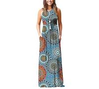 Sommerkleider Lang Maxikleid Strandkleider Lange Kleider Sommer Blumenkleid Boho Bohemian Bodenlanges Kleid Maxi Sommerkleid Blumen Strandkleid Freizeitkleider Jerseykleid Große Größen Blau M