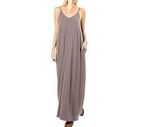 Sommerkleider Lang Maxikleid Strandkleider Lange Kleider Sommer Boho Bodenlanges Kleid Jerseykleid Trägerkleid Sommerkleid V Ausschnitt Bohemian Strandkleid Freizeitkleider Große Größen Khaki 2XL