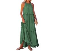 Sommerkleider langes Kleid Damen elegant jerseykleid Einfarbig Neckholder Ärmellose Maxi Damenkleider Sommer lang(Grün, S)